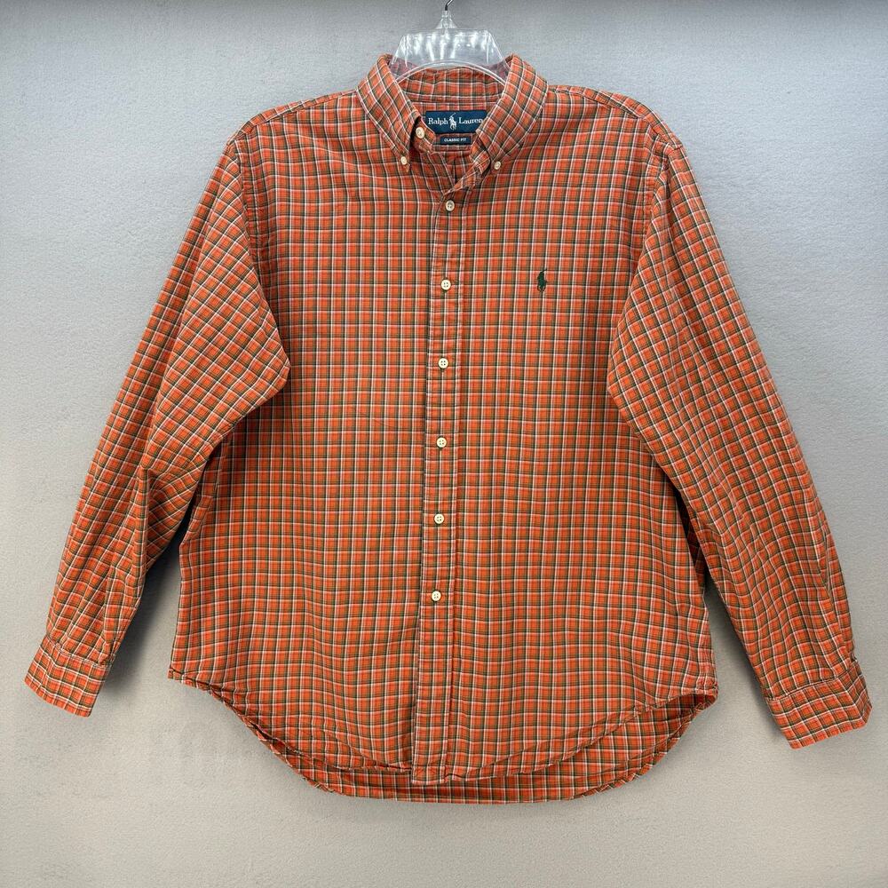 Ralph Lauren Shirt Men's XL Orange Plaid Classic Fit Button Down Business Casual